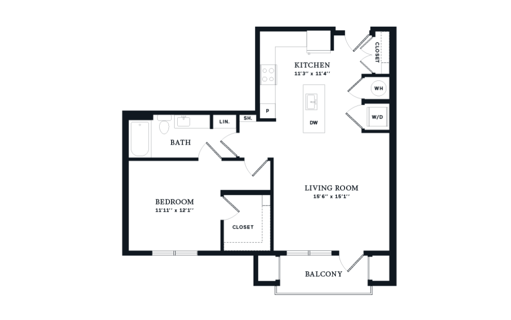 Blossom - 1 bedroom floorplan layout with 1 bathroom and 860 square feet (2D)