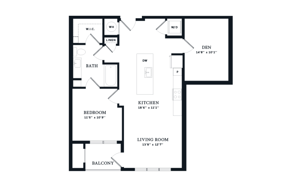 Eden - 1 bedroom floorplan layout with 1 bathroom and 927 square feet (2D)