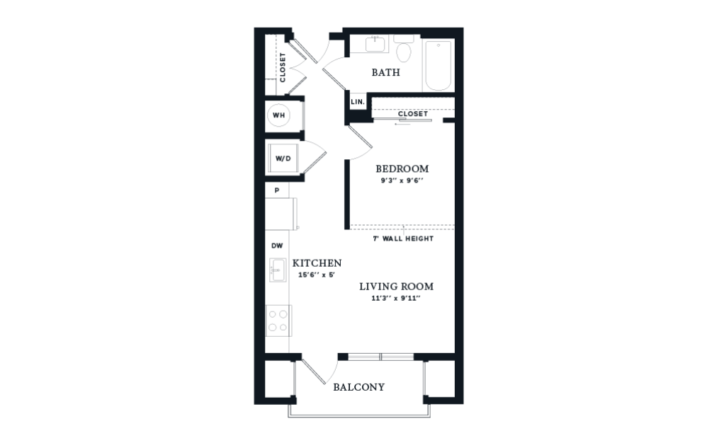 Glow - 1 bedroom floorplan layout with 1 bathroom and 538 square feet (2D)