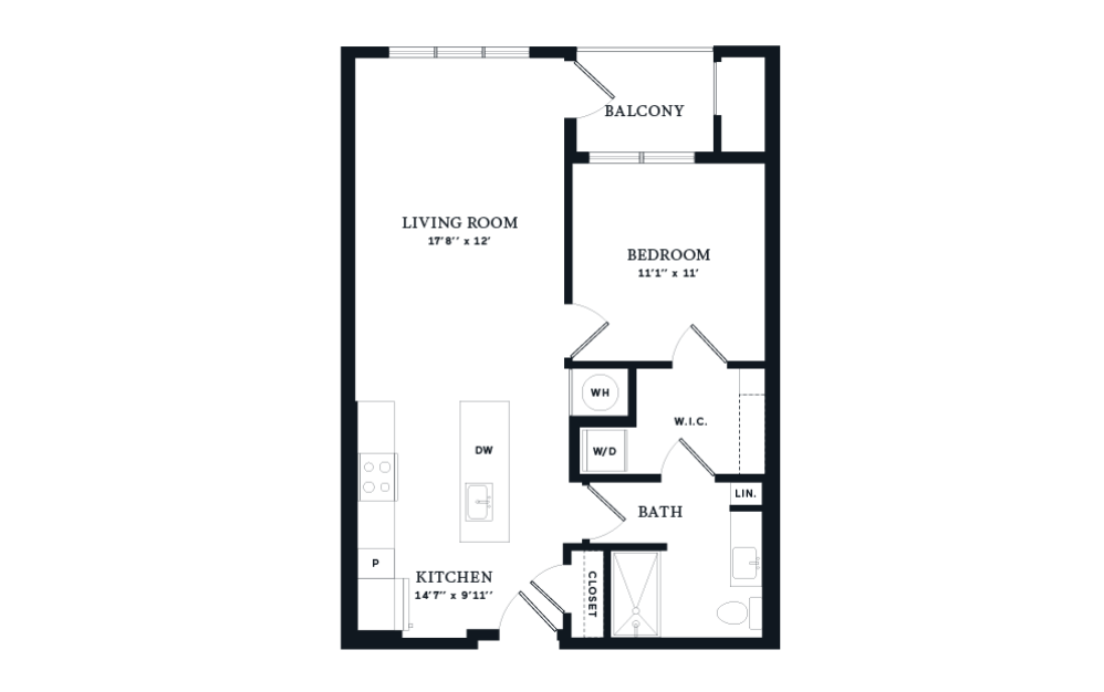 Vivid - 1 bedroom floorplan layout with 1 bathroom and 746 square feet (2D)