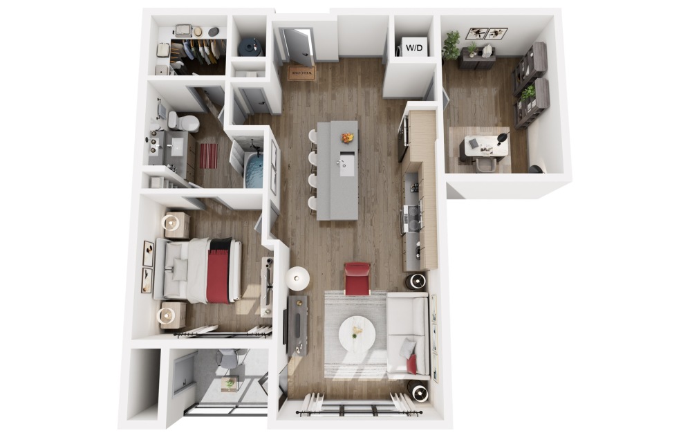 #1182 - 1 bedroom floorplan layout with 1 bathroom and 927 square feet (3D)