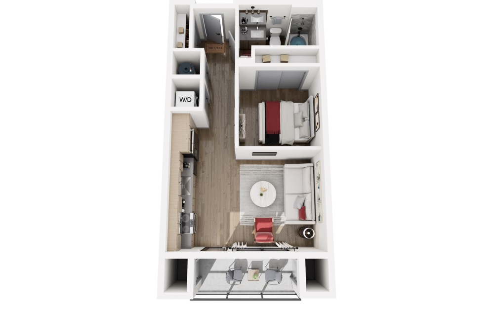 #1186 - 1 bedroom floorplan layout with 1 bathroom and 538 square feet (3D)
