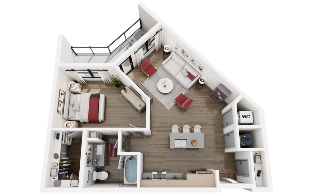 #1187 - 1 bedroom floorplan layout with 1 bathroom and 780 square feet (3D)