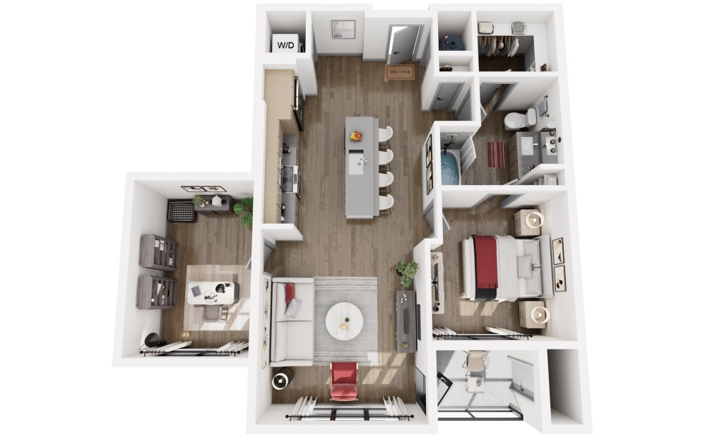 #1180 - 1 bedroom floorplan layout with 1 bathroom and 926 square feet (3D)