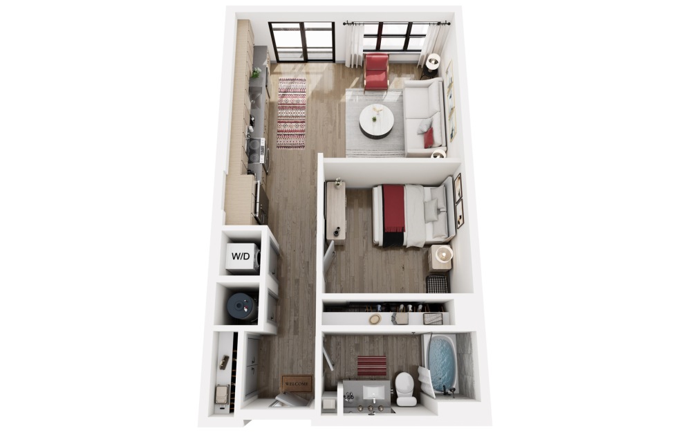 #1124 - 1 bedroom floorplan layout with 1 bathroom and 678 square feet (3D)