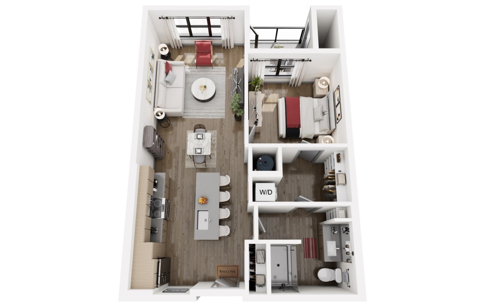 #1125 - 1 bedroom floorplan layout with 1 bathroom and 746 square feet (3D)