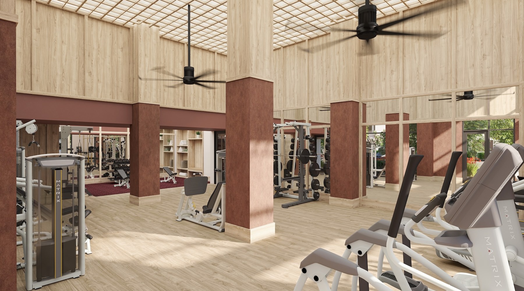 a gym with exercise equipment